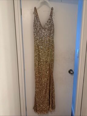 Mac Duggal Gold Sequin Backless Evening Gown